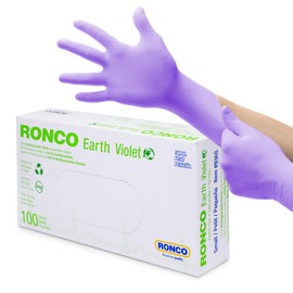 Biodegradable Nitrile Gloves, Small Size, 100 Pack, Disposable, Eco-Friendly, Compostable by Ronco Earth, Latex & Powder Free, 3.5 Mil (Violet Colour) S