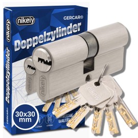 GERCAR Pro Lock Cylinder Profile Cylinder 30/30 Solid Double Cylinder Door Lock Nickel-Plated Brass with 5 Keys Reversible Key Length: 60 mm A:30 B:30-1x