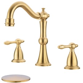 TRUSTMI 2 Handle 8-Inch Widespread Bathroom Faucet with Pop-up Drain Assembly and cUPC Water Supply Hoses, 3 Hole Lavatory Sink Faucet, Brushed Gold