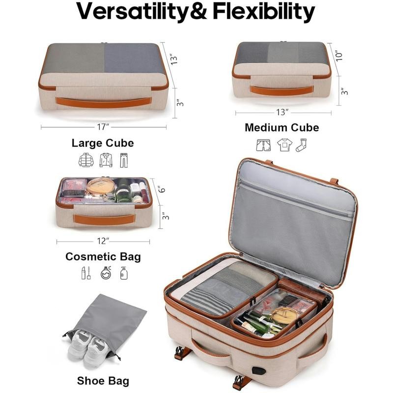 Bagsure 42L Travel Backpack, Hidden Straps, 3 Packing Cubes, Laptop