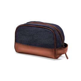 DRAKENSBERG Canvas Kulturbeutel Herren 'Glen' - Klassische Vintage Kulturtasche, Leder, elegant, edel, nachhaltig, 5L - Marine-Blau, DR00197