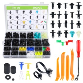 600Pcs Car Push Retainer Clips and Auto Fasteners Assortment, 25 Sizes Bumper Fender Rivets with 10 Ties and Fasteners Remover Car Clip Set for Toyota GM Ford Honda Acura Chrysler (600Pcs + 5 Remover)