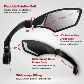 Hafny NEW Handlebar Bike Mirror, HD,Blast-resistant, E-bike Mirror, Glass Lens, HF-MR095 (Silver Right)
