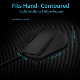 iPro Accessories For Wired Mouse 3 Buttons 1600 DPI Optical Tracking, For left and right handed users, Compatible with PC, Mac, Laptop, Notebook - Black