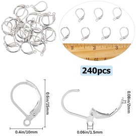 SOFPLATE 1 Box 240Pcs Stainless Steel Earring Hooks Silver Earring Findings Bulk Leverback Round French Huggie Dangle Small Lever Back Earring Hooks for Jewelry Making Suppiles DIY Crafts Beginner