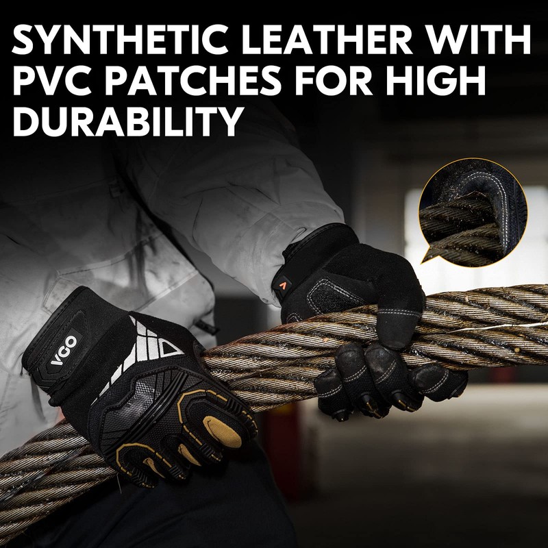Vgo... 1-Pair HeavyDuty Synthetic Leather Work Gloves, Impact Protection Mechanic