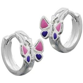 Children jewelry Earrings Kids Earrings Creole butterfly pink purple 925 Silver 12 x 7 mm