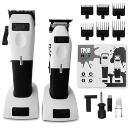 TPOB Play Barber Hair Clippers & Trimmer for Men 7500 RPM with Rubber Grips (White 2 Set)