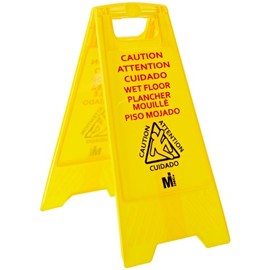 Mutual Industries 14663 Polyethylene Bilingual Industrial Floor Sign with Picto, Legend "CAUTION WET FLOOR", Black on Yellow