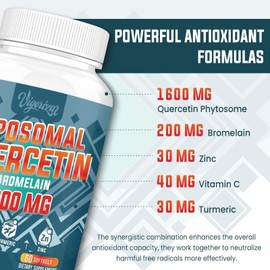 Liposomal Quercetin Phytosome, Quercetin with Bromelain, Zinc & Vitamin C, Bioactive Phytosome Complex, 20X Higher Absorption - 60 Softgels