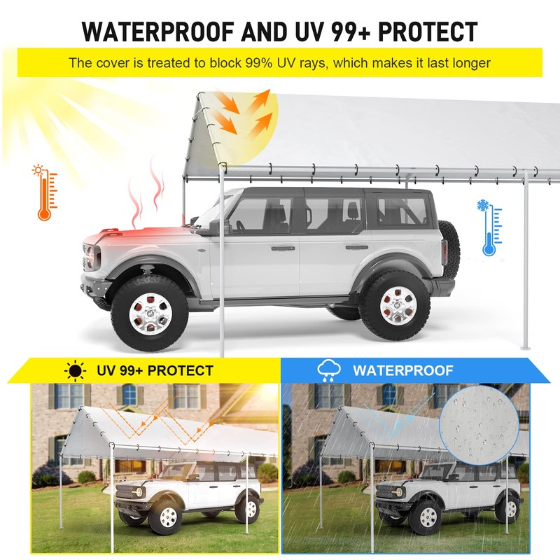 10 x 20 Ft Carport Replacement Canopy Cover Garage Top