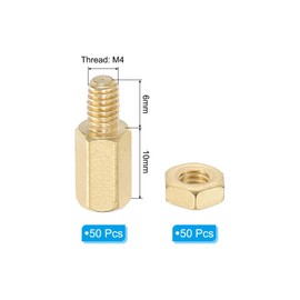 PATIKIL M4X10mm+6mm Standoff Screws, 100Pcs Male to Female Hex Brass PCB Standoff Spacer Screw Nut Assortment Kit for PCB Computer Circuit Board, Golden