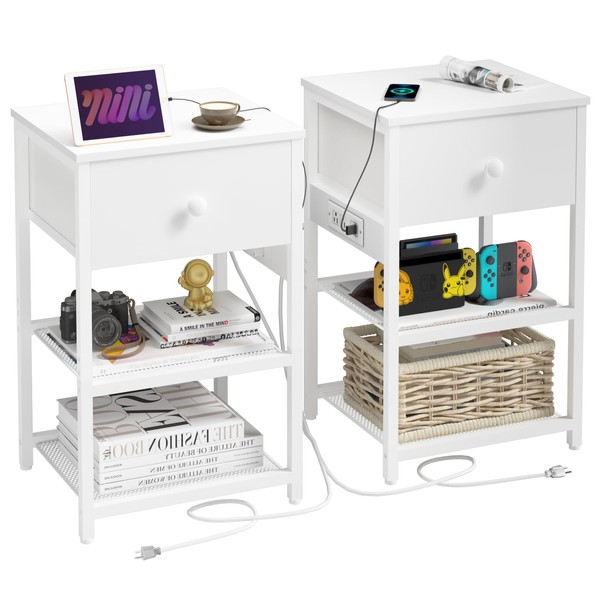 LTTDOUK Nightstands Set of 2 with Charging Station, Bedside Tables