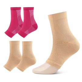 2PK Tobillera deportiva, tobillera ortopedica，Arch Support, calcetines de compresion, Adecuado para fascitis plantar y tendinitis de Aquiles,aliviar el dolor, unisexo (Tono de piel+Rose, L/XL)