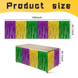 2 PCS Mardi Gras Party Table Skirt-29 x 109 Inch Mardi Gras Metallic Fringe Table Skirts-Purple Gold Green Tinsel Foil Fringe Decoration for Mardi Gras Holiday New Orleans Masquerade Party (2pcs)
