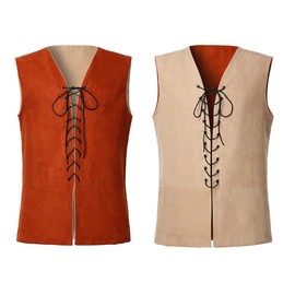 GRACEART Renaissance Men's Medieval Sleeveless Costume Gothic Pirate Vest for Oktoberfest, Beige/Orange
