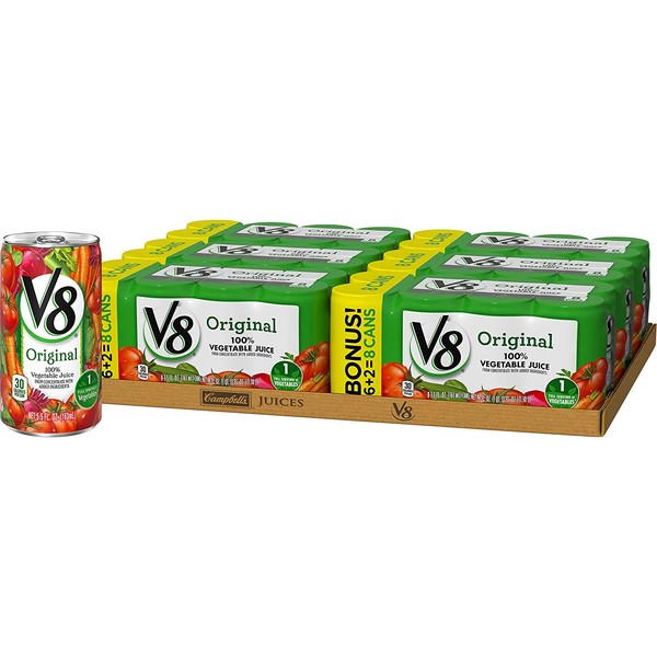 V8 Original 100% Vegetable Juice, 5.5 oz. Can (6 packs of 8, Total of 48)