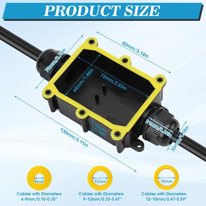IP68 2-Way Waterproof Junction Box Outdoor Waterproof Cable Connector with