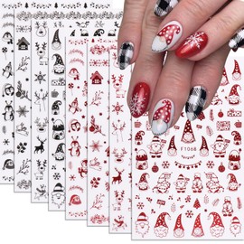 Christmas Nail Stickers 8 Sheets Winter Decals Reindeer Gnome Snowflake Snowman Holiday DIY Nail Art Decoration