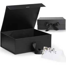 Plegable Magnética Caja de Regalo con Cinta 29 * 22 * 10.5cm, GeeRic Caja de Regalo con Lazo de Satén para Boda, Embalaje, Regalo, Cumpleaños, Navidad, Fiesta (Negro)
