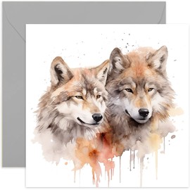 Old English Co. Watercolour Wolves Greeting Card for Birthday - Cute Wedding Anniversary Card for Wife Husband - Wildlife Art Card for Thinking of You, Thank You, Just Because | Blank Inside Envelope