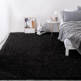 HOMBYS Shaggy Area Rug 10x14 Feet, Ultra Fuzzy Large Plush Faux Fur Carpet for Living Room Bedroom, Non-Skid Fuzzy Rug for Kids Playroom Home Decor, Black