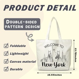 FQPJA Women New York Canvas Tote Bag, Souvenir Gifts For Travel Lovers, Reusable Grocery Folding Shopping Tote, Aesthetic Shoulder Bag, Thanksgiving Christmas Gifts For Friends Colleagues -A24