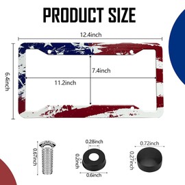 LIN KANG Retro American Flag License Plate Frames, Patriotic US Flag Aluminum Metal License Plate Holder Covers, Rust-Proof Waterproof Car Decorative Tag Frames for Standard US 12x6 Inch