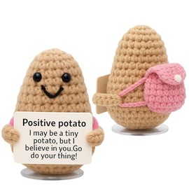Positive Potato Crochet with Backpack – Motivational gift for Students, Emotional Support Plush, Cheer Me Up Desk Buddy, First Day of School, Back to School Gifts.