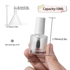 Agidea Empty Nail Polish Bottles with Paddle Brush, 6PCS Empty Glass Clear Refillable Nail Polish Containers Vials with Mixing Balls & Funnels & White Cap for DIY Nail Art Samples (10ML)
