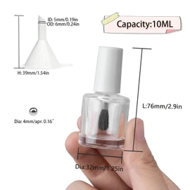 Agidea Empty Nail Polish Bottles with Paddle Brush, 6PCS Empty Glass Clear Refillable Nail Polish Containers Vials with Mixing Balls & Funnels & White Cap for DIY Nail Art Samples (10ML)
