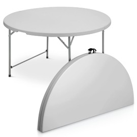 MoNiBloom 4.5Ft Round Folding Table, Indoor Outdoor Plastic Dining Card Table with Handle and Lock for Picnic Party Banquet Wedding, Gray