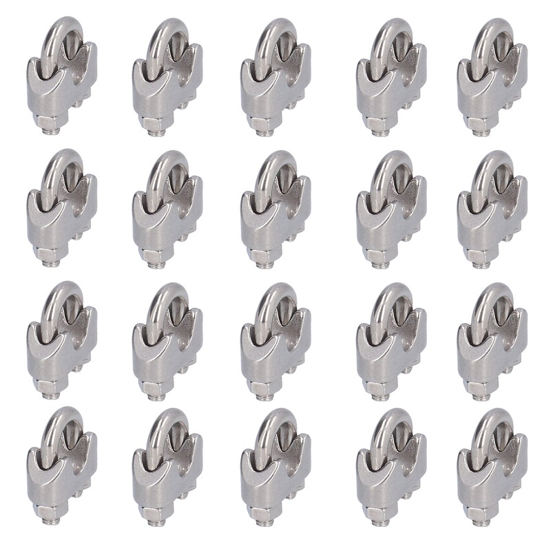 20Pcs Stainless Steel Wire Rope Clamp Hardware Rigging Cable Clip