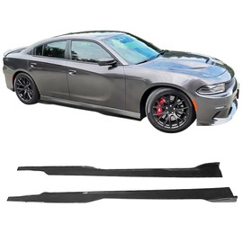 IKON MOTORSPORTS, Side Skirts Compatible with 2015-2023 Dodge Charger SRT, Side Skirt Extension Gloss Black PP, 2016 2017 2018 2019