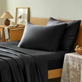 Homiest Cooling Pillow Cases Standard Size Set of 2, 100% Rayon Derived from Bamboo Pillowcase for Hot Sleepers, Breathable & Silky Soft Pillow Covers with Envelope Closure (Black, 20x26 Inch)
