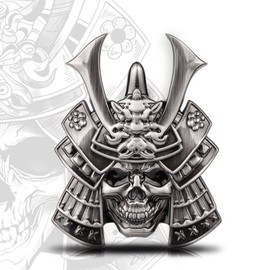 Samurai Metal Car Sticker, Japanese Style Hannya Decal, Demon with Helmet Emblem, Devil Death Skull Zinc Alloy Skull Cool Badge for Automotive, Truck, Motorcycle (Type A - Gun Color)