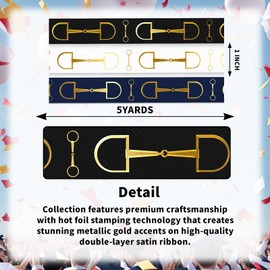 NUVCELKA - Cinta de papel de aluminio dorado para caballos, paquete de 3 (1 pulgada x 5 yardas cada uno), elegante cinta decorativa azul marino, negro y blanco, grogrén para lazos para el cabello