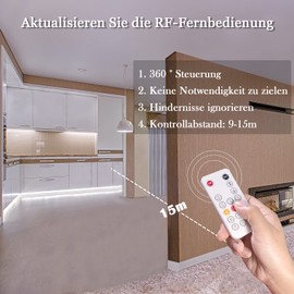 WOBANE LED Strip 5 m Set, LED Strip White Dimmable, Super Bright 6000 K Cool White LED Strip with RF Remote Control, 300 LEDs, LED Strip Light with 12 V Power Supply, for Mirrors, Kitchen, Cabinet,