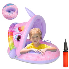 Piscina para Niños,Flotador para Niños con Toldo Desmontable UPF 50,Flotador Inflable para niño con Parte Inferior de Apoyo de Seguridad de Piscina para niño, Bomba Manual Incluida. (Color 1)