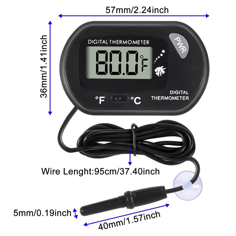 ALAMSCN 1PCS Aquarium Thermometer LCD Display Fish Tank Thermometer with