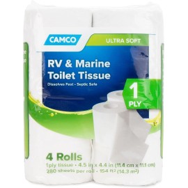 Camco Marine & RV Toilet Paper - 4-Rolls - 1-Ply - 280 Sheets Per Roll