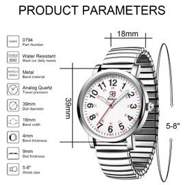 Blekon Original Nurse Watch - Multiple Color Stretch Bands, Easy Read Dial and Pulsometer, Second Hand, Water Resistant Watch