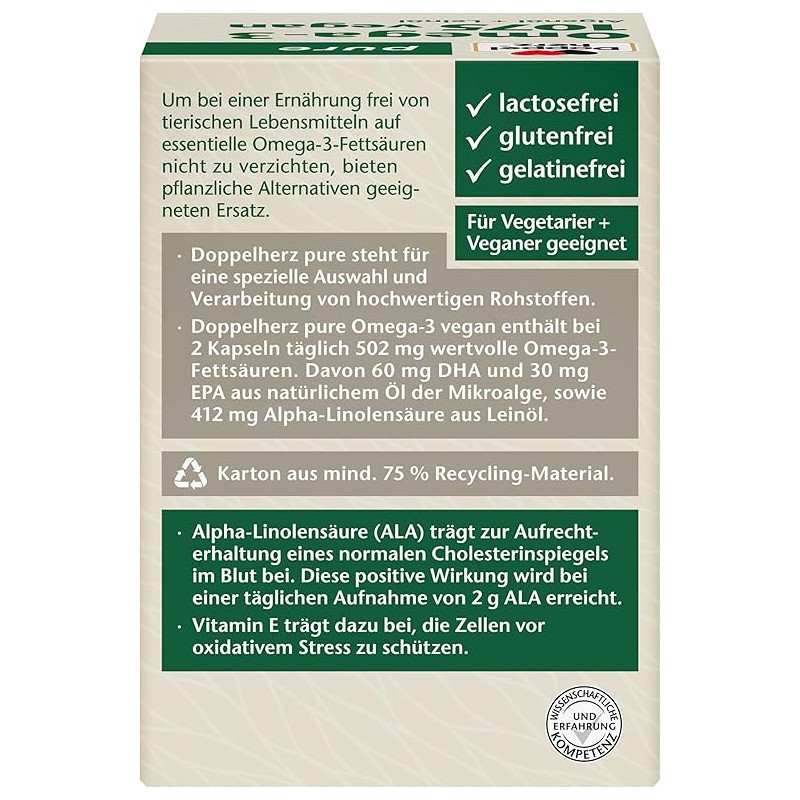 Doppelherz Pure Omega-3 1075 Vegan - Algae Oil + Linolenic