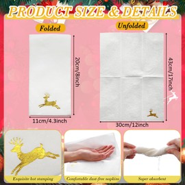 Janlaugh 100 Pcs Christmas Disposable Hand Towels Foil Stamped Paper Guest Towels Napkins Christmas Tree and Elk Linen Hand Towel for Party Lunch Dinner Kitchen Bathroom(Gold,Elk)