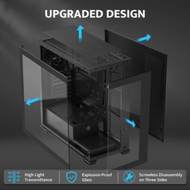darkFlash ATX Mid-Tower PC Case, Pre-Install 1 Non-LED PWM Fans Computer Case, Full View Dual Tempered Glass Gaming PC Case, Type C Port, Supports up to 360mm Water Cooling Radiator, Black(DS900)