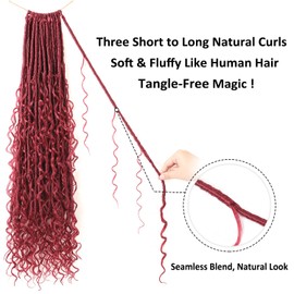 9 packs Boho Faux Locs Crochet Hair, 24 Inch, Burgundy Pre Looped Goddess Soft Locs Crochet Hair with Curly Ends, Bohemian River Locs for Black Women(BUG#, 24 Inch)