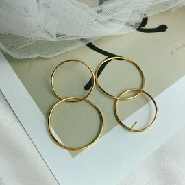 18k two-ring silver earrings, drop ring earrings, 3 colors, double ring, drop ring earrings, pink gold / 18k 투링 은 귀걸이 드롭 링귀걸이 3colors 더블링 드롭 링귀걸이  핑크골드 (Pink Gold)