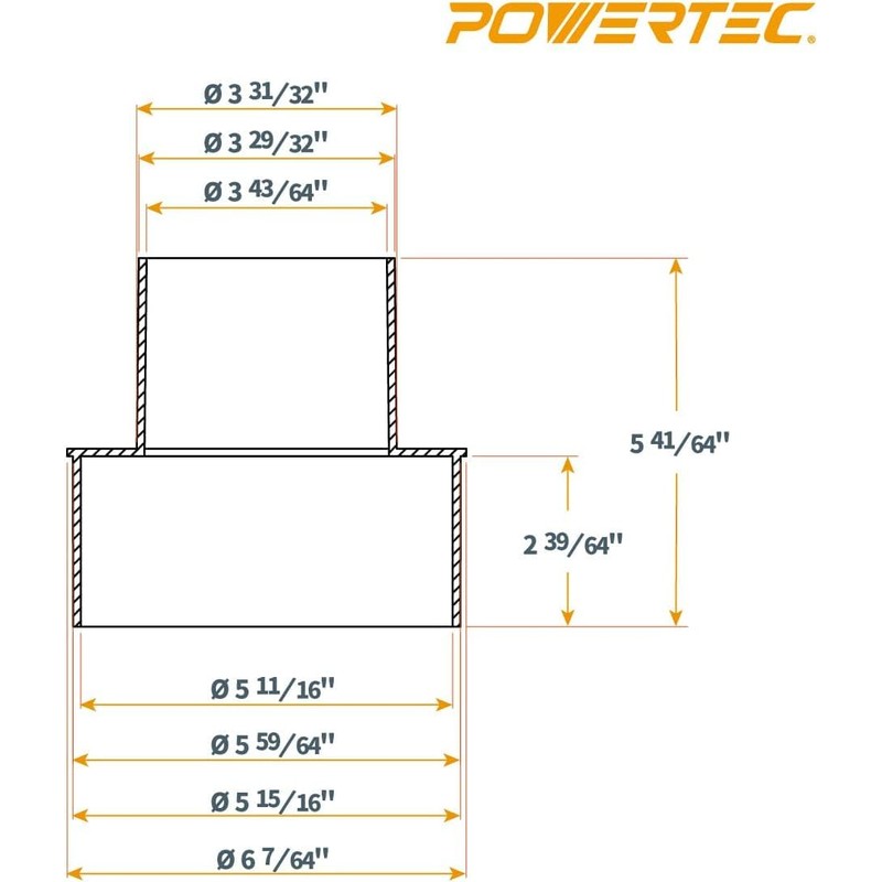 POWERTEC 70277V Dust Collection Reducer, 6-Inch OD to 4-inch OD,