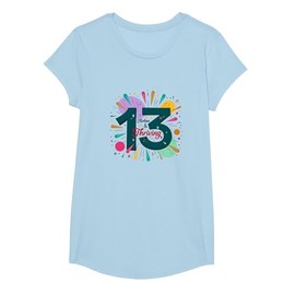 13 Birthday Thirdesignn & Thriving Celebration Gift T-Shirt, Girls, Baby Blue