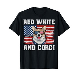 Red White And Corgi USA Flag Patriotic Dog 4th of July Men Women T-Shirt